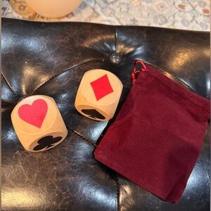 Wooden Dice with Red and Black Symbols